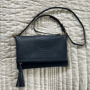 GiGi New York Black Crossbody Bag with Snake Embossed Design